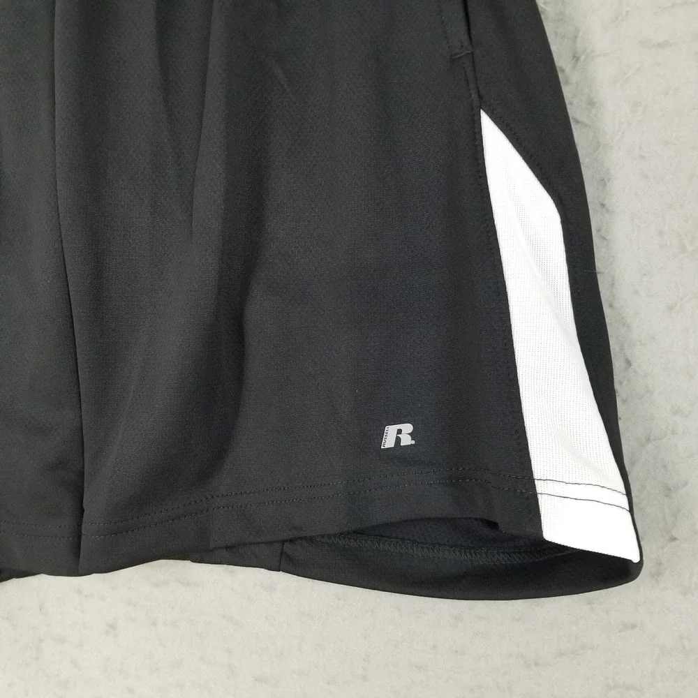 Russell Shorts Mens M Black Core Short Dri-Power 360 Athletic Side Stripe NEW